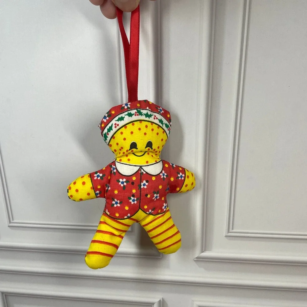 Vtg Handmade Plush Christmas Holiday Gingerbread Man Ornament Dolls Set of 3